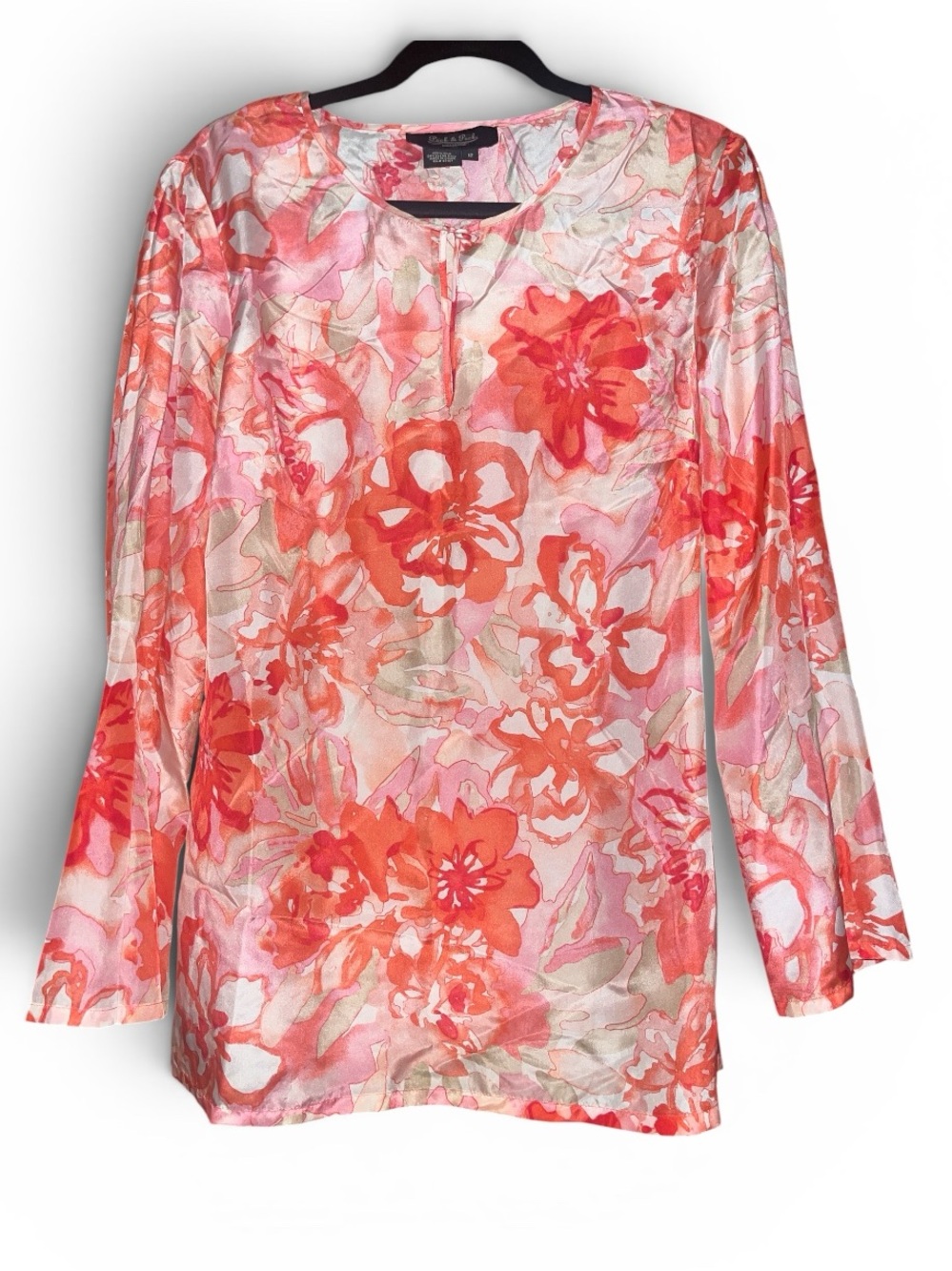 Peck & Peck Vtg tunic, long sleeve, peach and pink